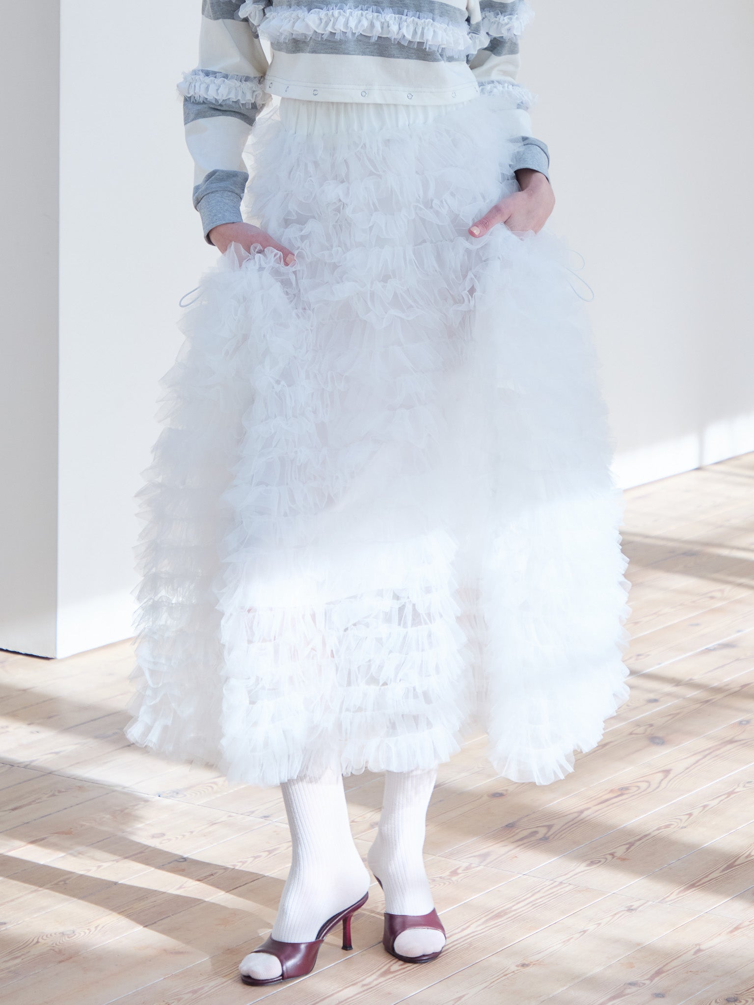 Tulle tiered volume skirt ホワイト size:M model:174cm KATERYNA