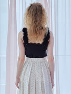 Fur shoulder satin camisole ブラック size:M model:173cm Olesia