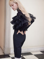 Dot tulle ruffle & knit top set ブラック size:M model:163cm MINAMI