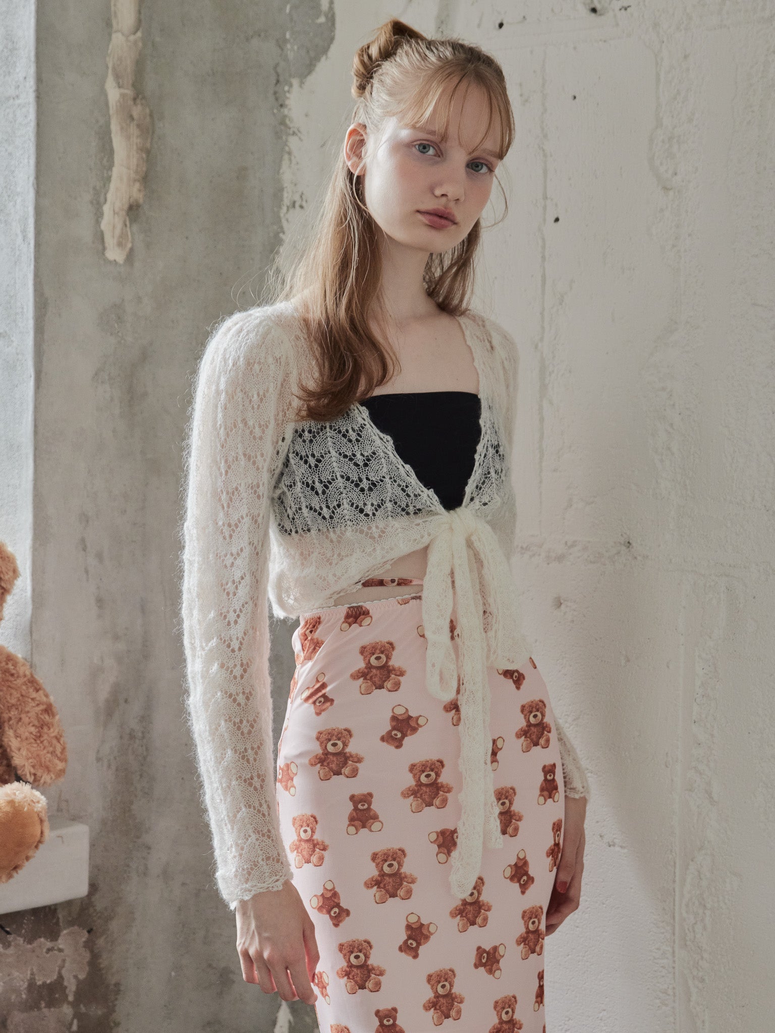 Mohair crochet ribbon cardigan ホワイト size:M model:173cm DASHA.G