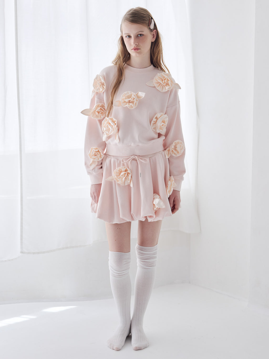 Many rose sweat top ピンク size:M model:173cm ALINA