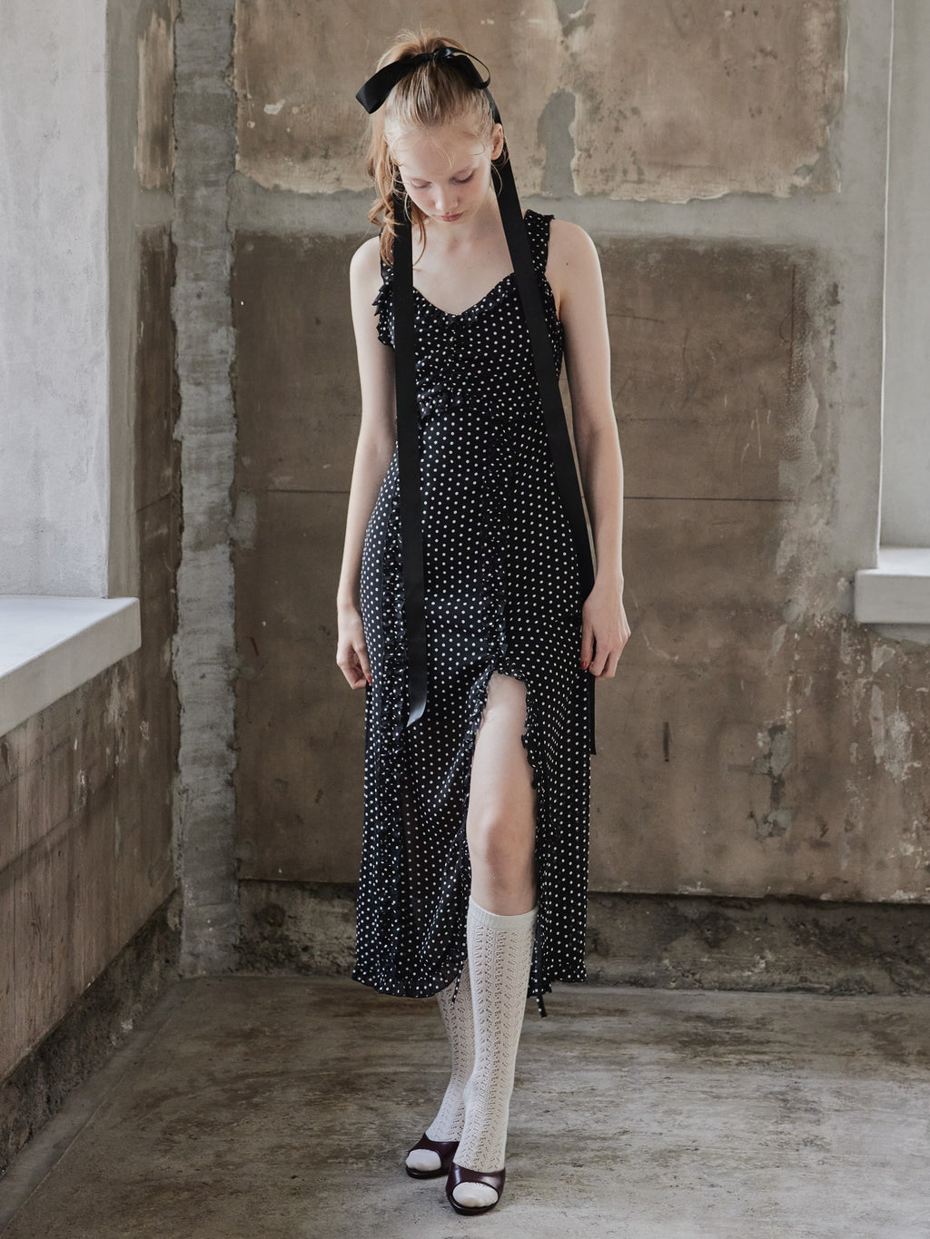 Frill slit cami dress ブラック size:M model:173cm DASHA.G