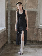 Frill slit cami dress ブラック size:M model:173cm DASHA.G