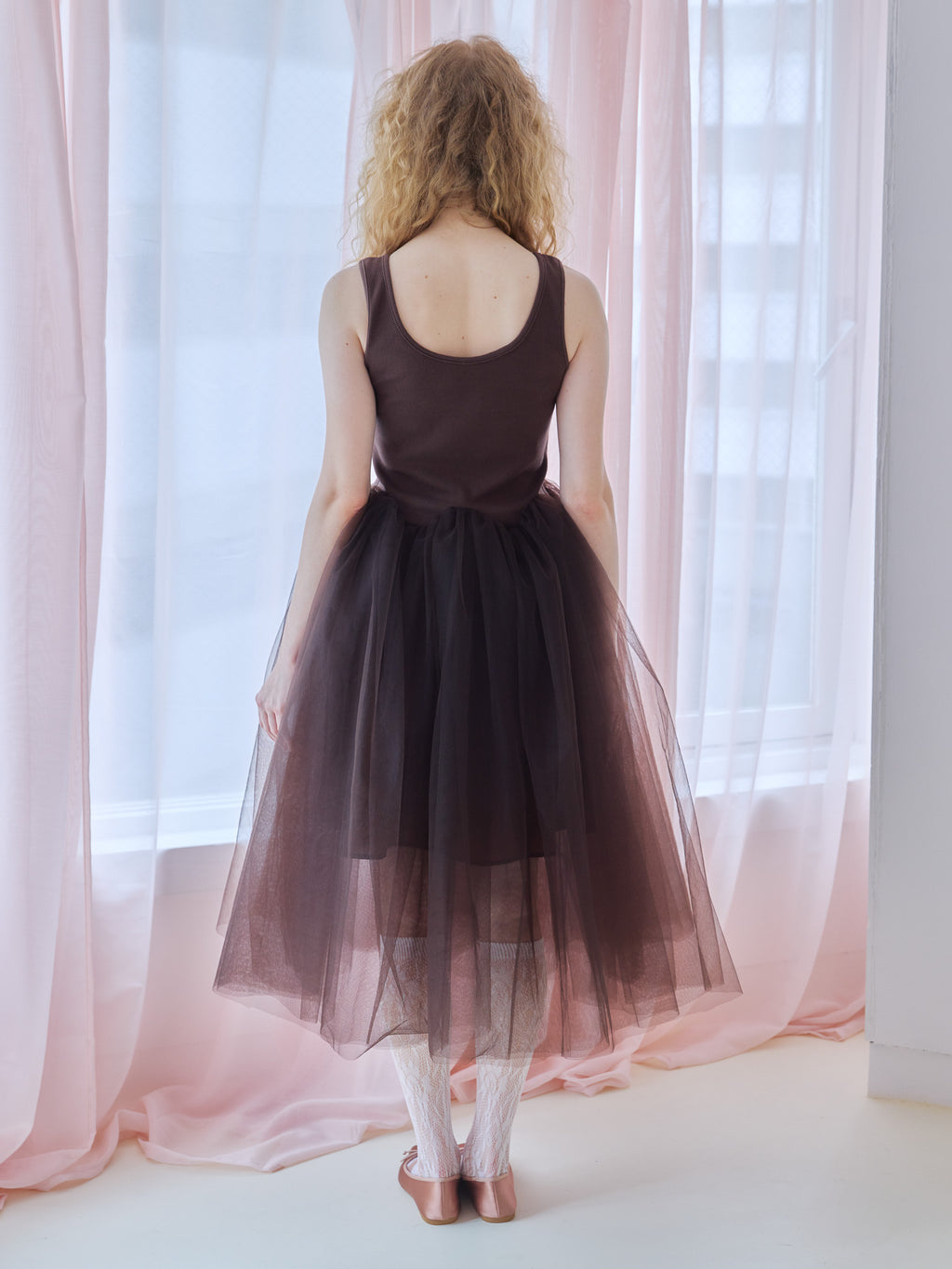 Volume tulle skirt tank dress ブラウン size:M model:173cm Olesia