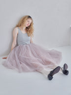 Volume tulle skirt tank dress グレー size:M model:173cm Olesia