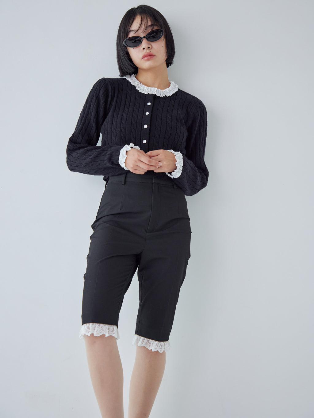 Hem lace sabrina pants ブラック size:M model:161cm 富樫かなえ