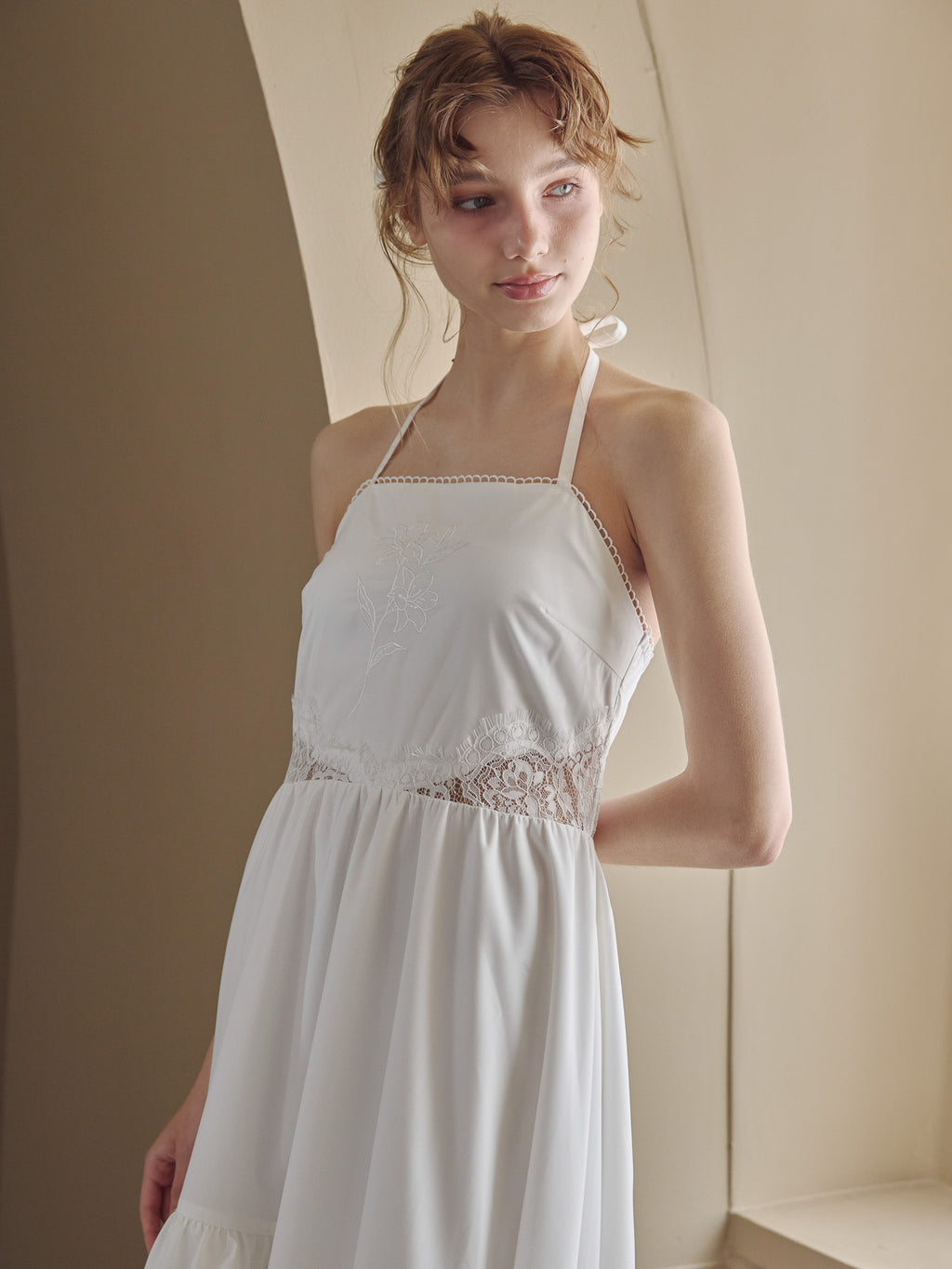 Lily embroidered apron long dress ホワイト size:M model:175cm MARTA