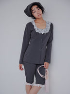 Lace trimmed tailored blouse グレー size:M model:161cm 富樫かなえ