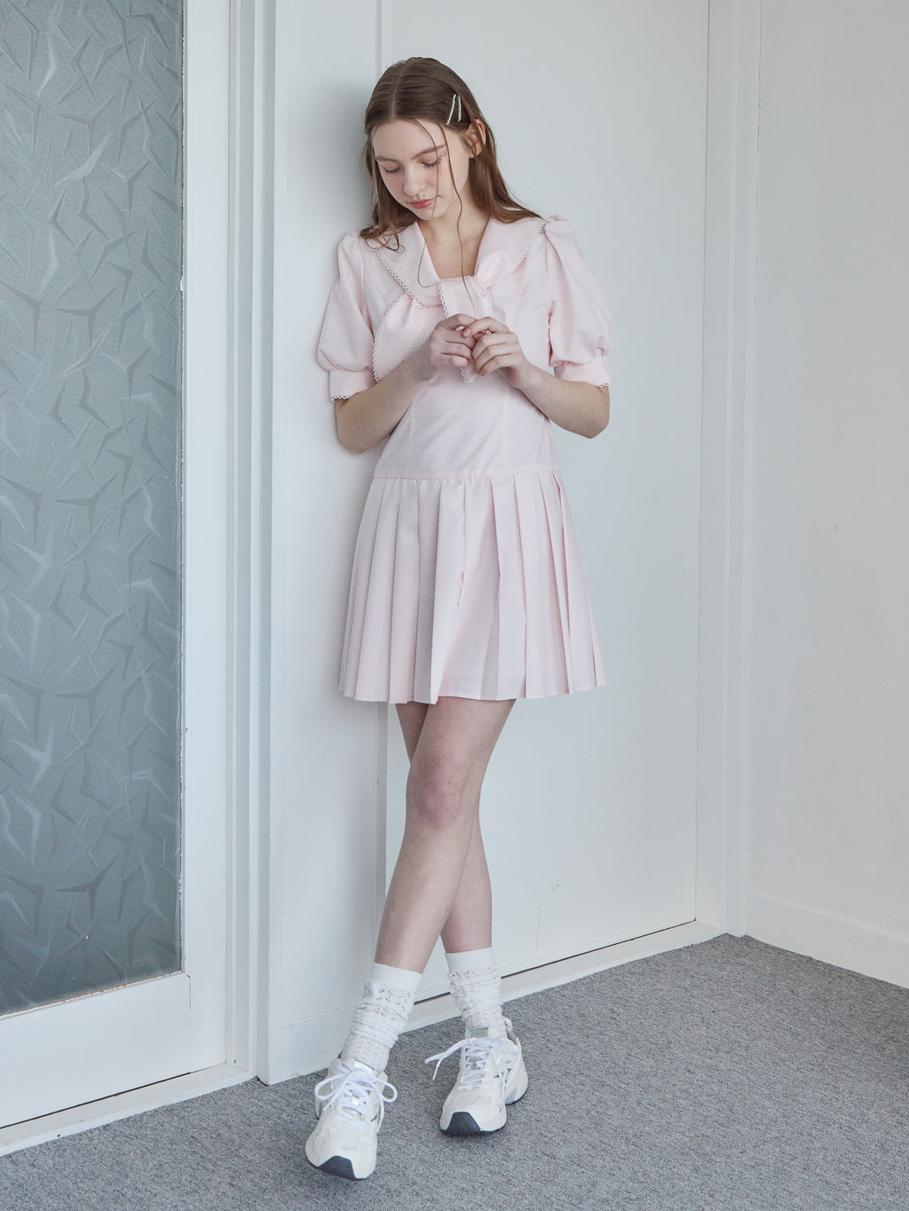 Low waist pleated mini dress ピンク size:M model:171cm ANIUTA