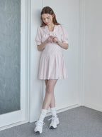 Low waist pleated mini dress ピンク size:M model:171cm ANIUTA