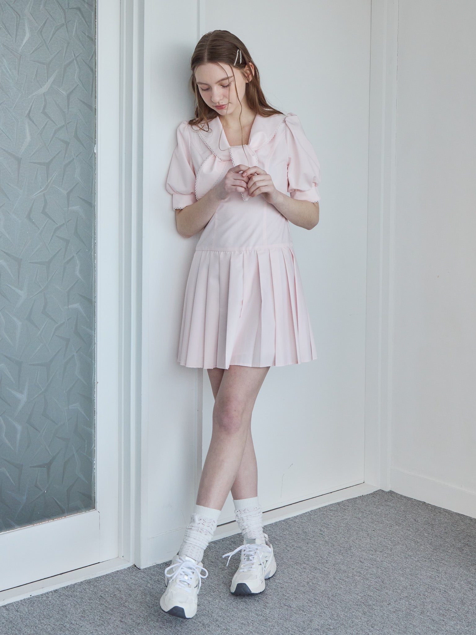 Low waist pleated mini dress ピンク size:M model:171cm ANIUTA