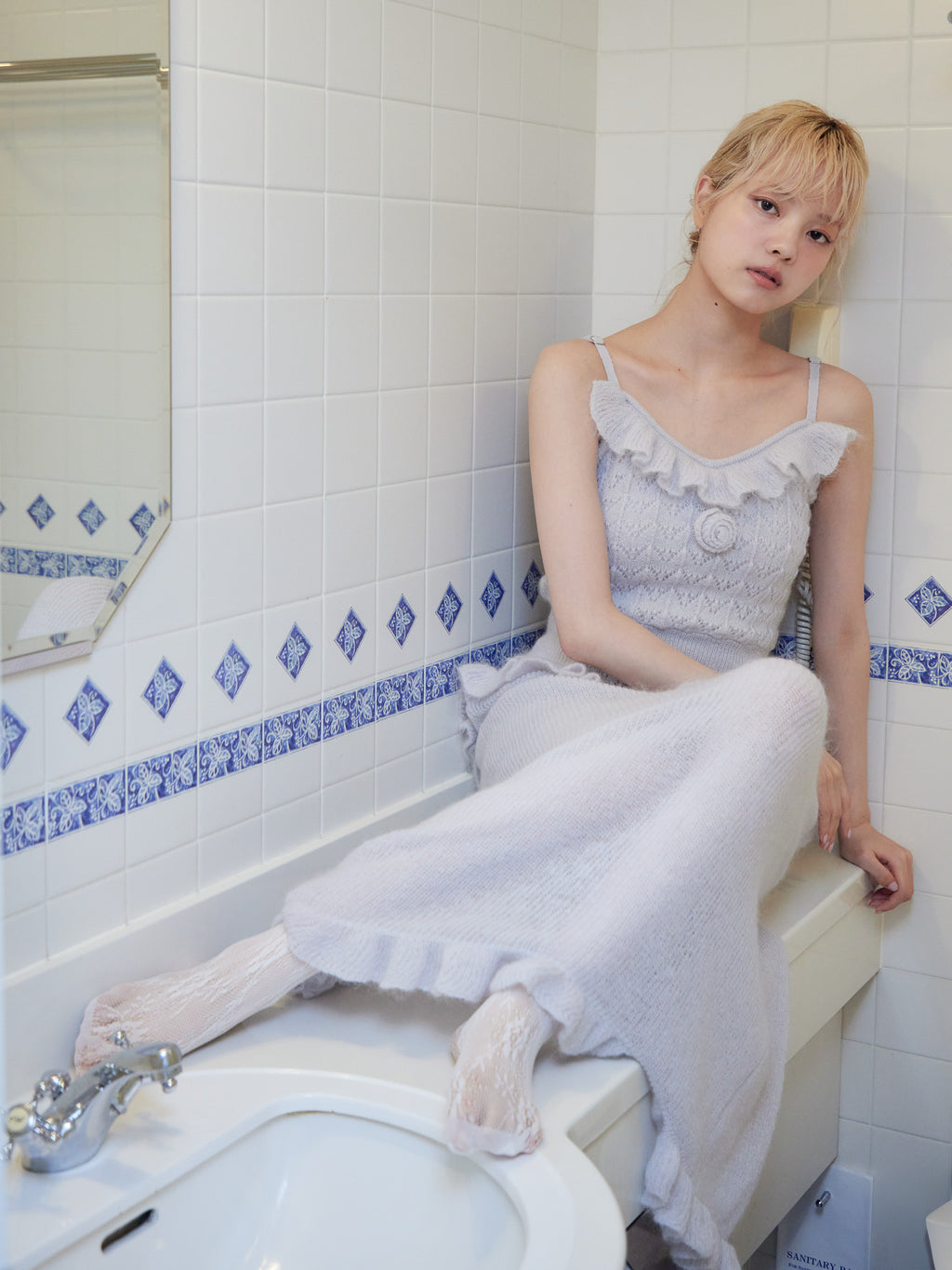 Mohair crochet cami dress ライトグレー size:M model:163cm MINAMI