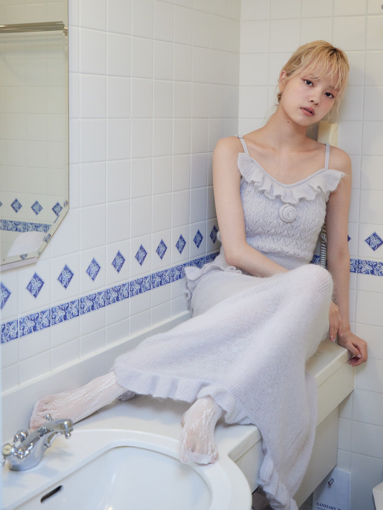 Mohair crochet cami dress ライトグレー size:M model:163cm MINAMI