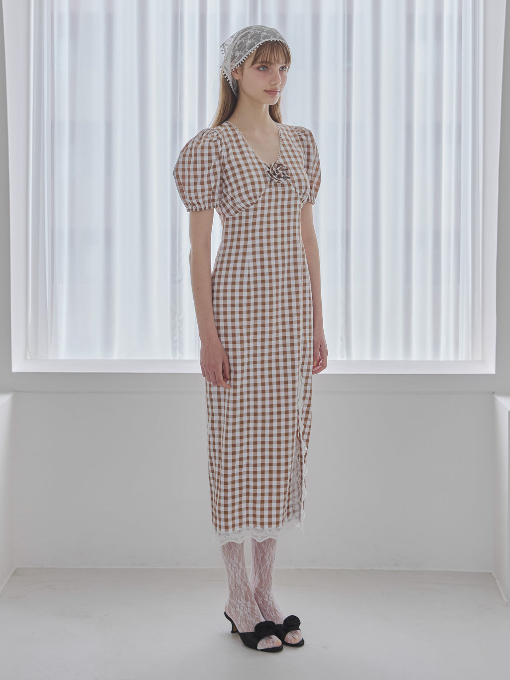 Rose gingham dress モカ size:M model:175cm MARTA