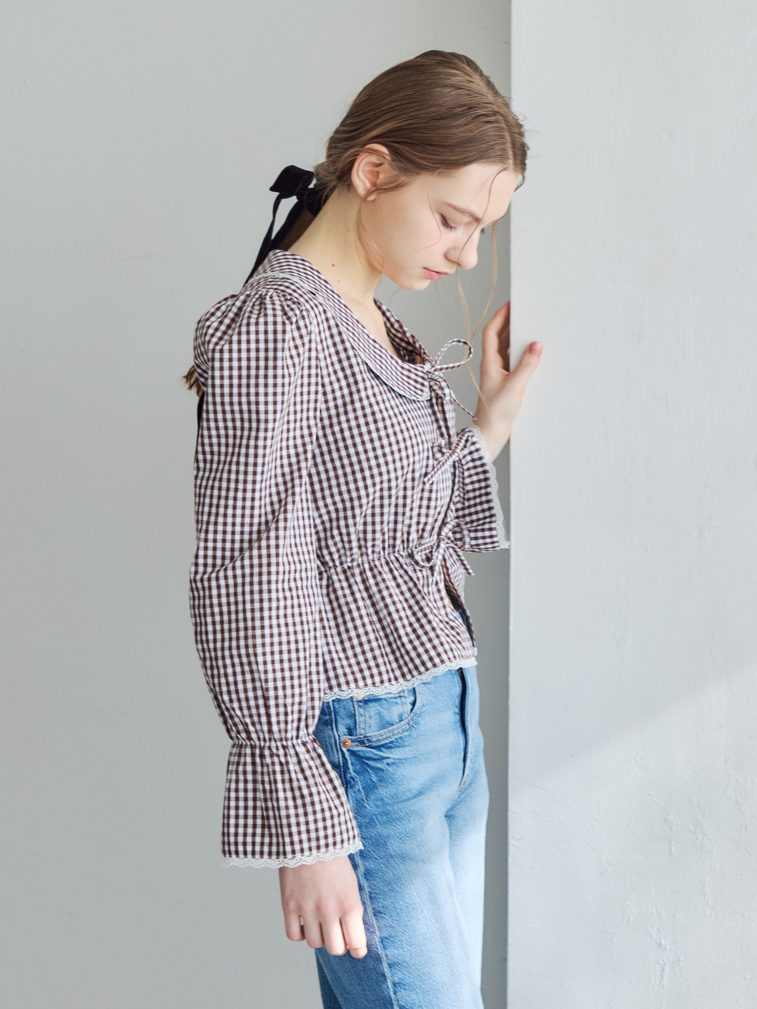 Front ribbon blouse ブラウン size:M model:171cm ANIUTA