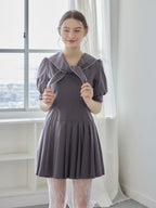 Low waist pleated mini dress グレー size:M model:171cm ANIUTA