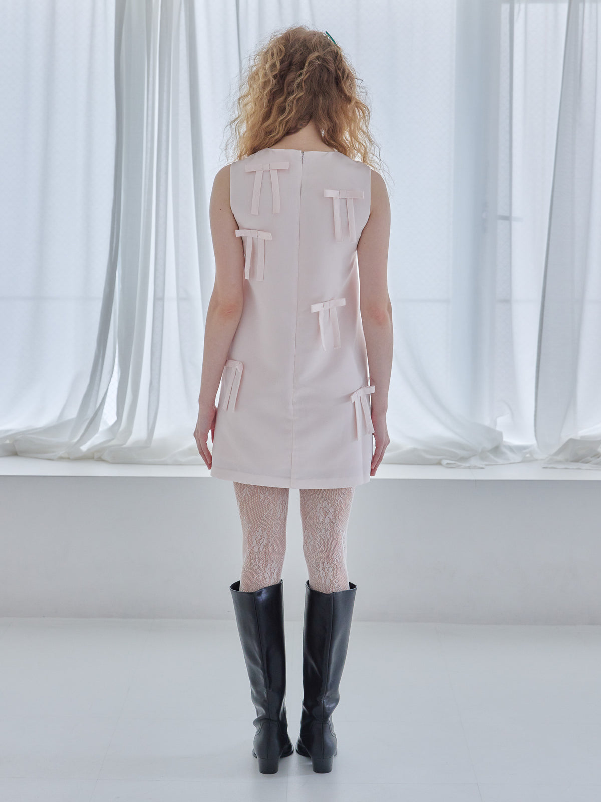 Many ribbon satin mini dress ピンク size:M model:173cm Olesia