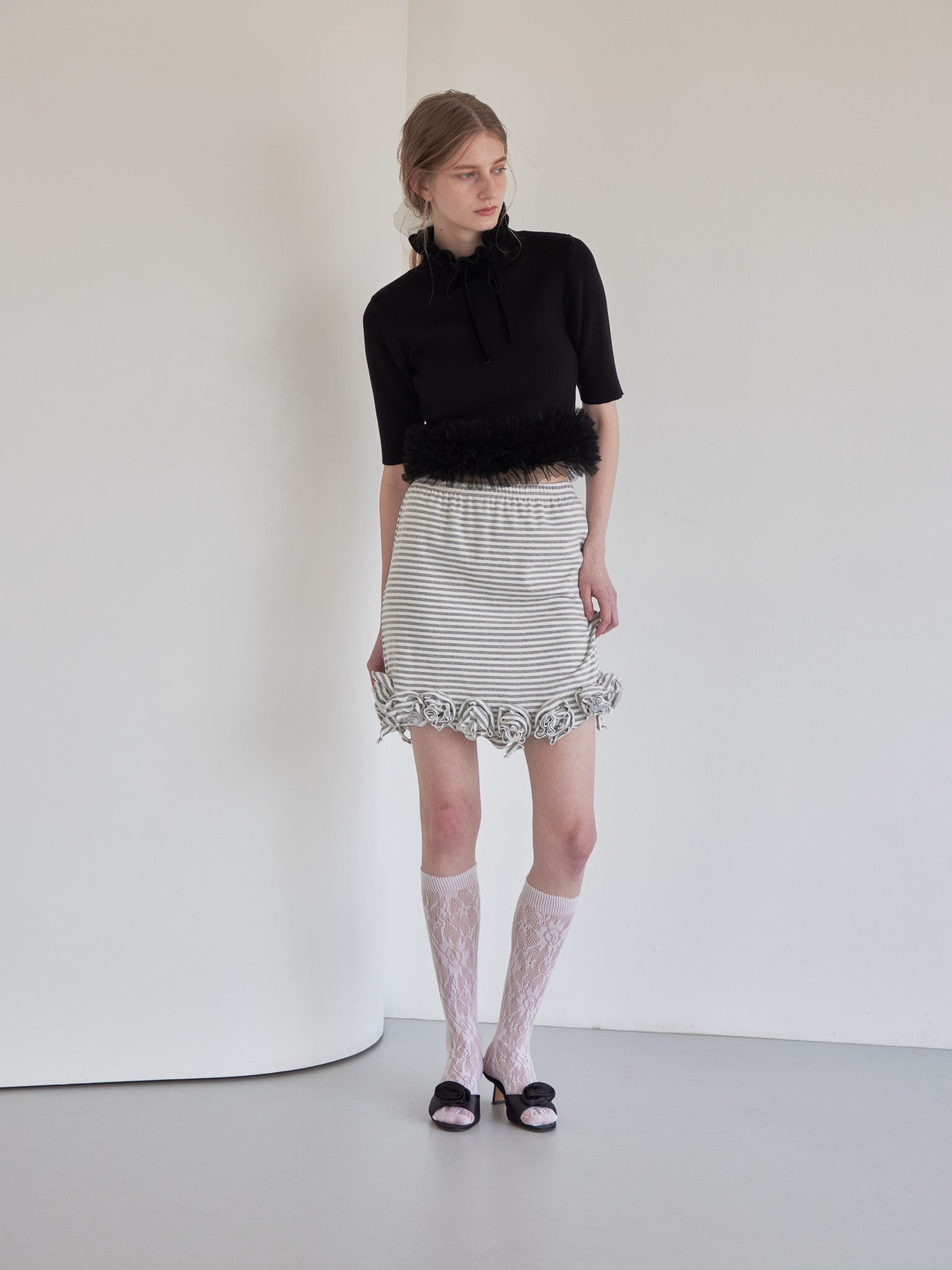 Hem tulle rib knit ブラック size:M model:174cm LERA