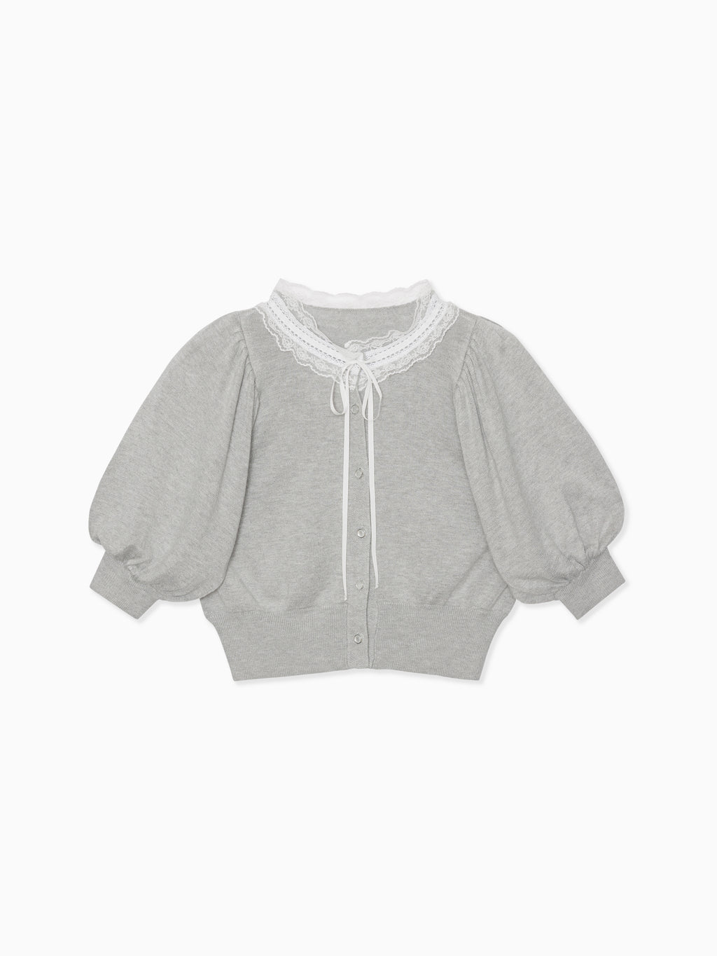 Lace collar puff sleeve cardigan グレー