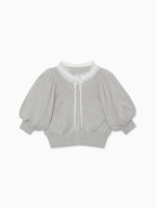 Lace collar puff sleeve cardigan グレー