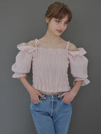 Sheer jacquard off shoulder blouse ピンク size:M model:175cm MARTA