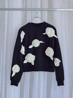 Many rose sweat top ブラック size:M model:173cm ALINA