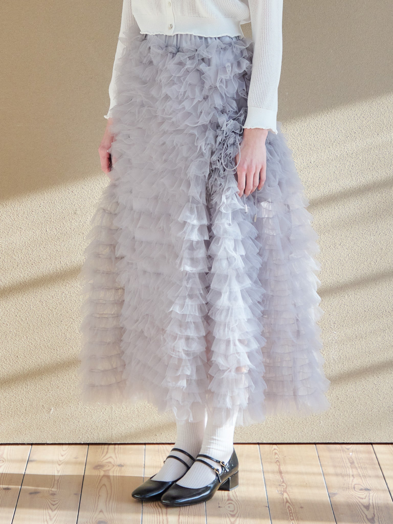 Tulle tiered volume skirt グレー size:M model:174cm KATERYNA
