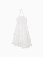 Lily embroidered apron long dress ホワイト