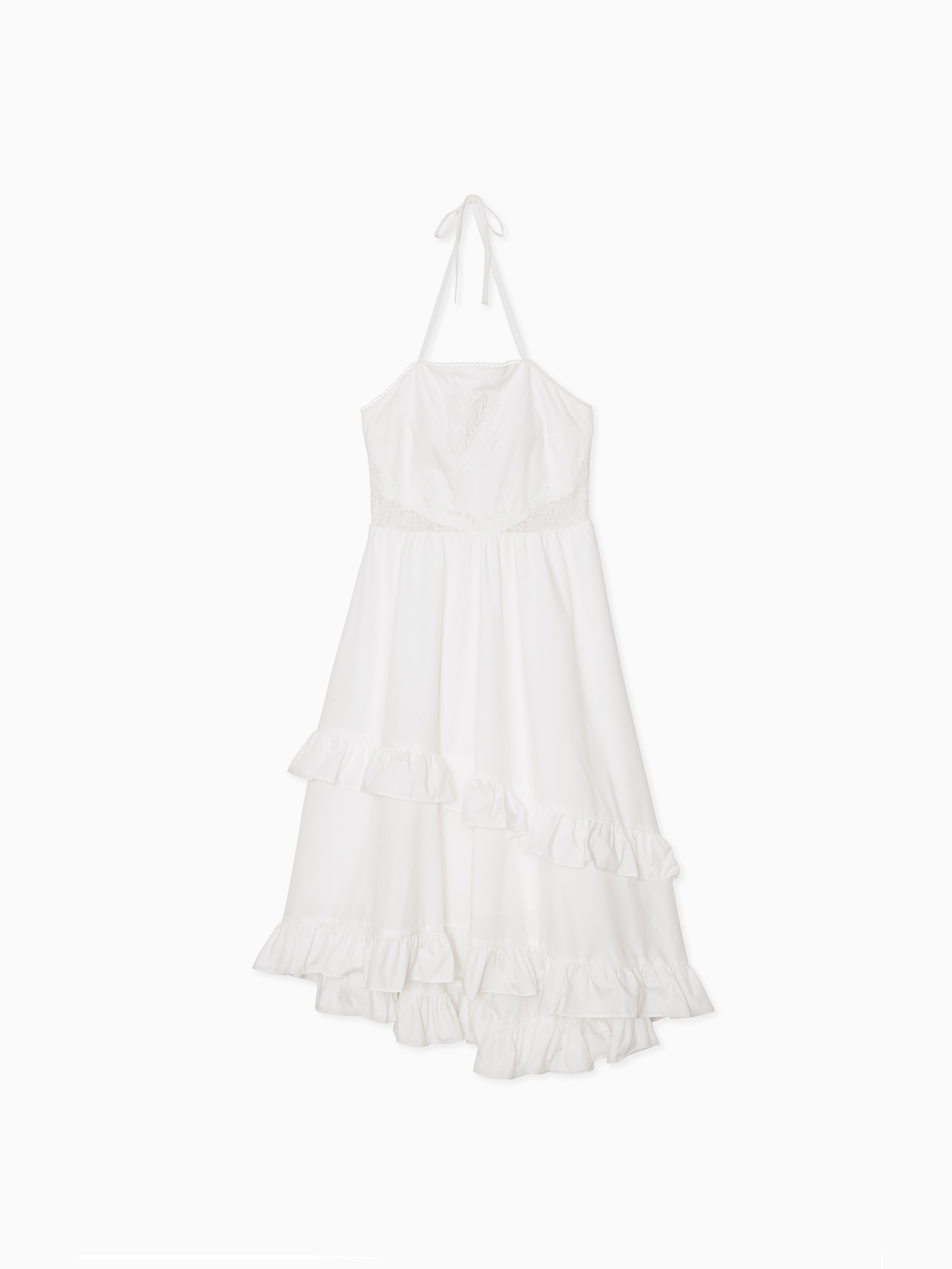 Lily embroidered apron long dress ホワイト