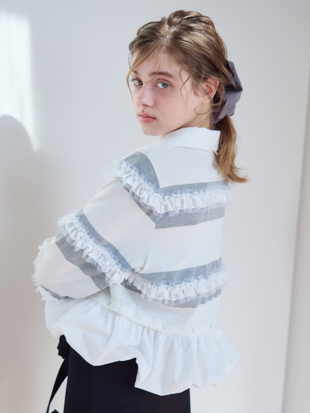 Balloon hem rugby shirt グレー size:M model:174cm KATERYNA
