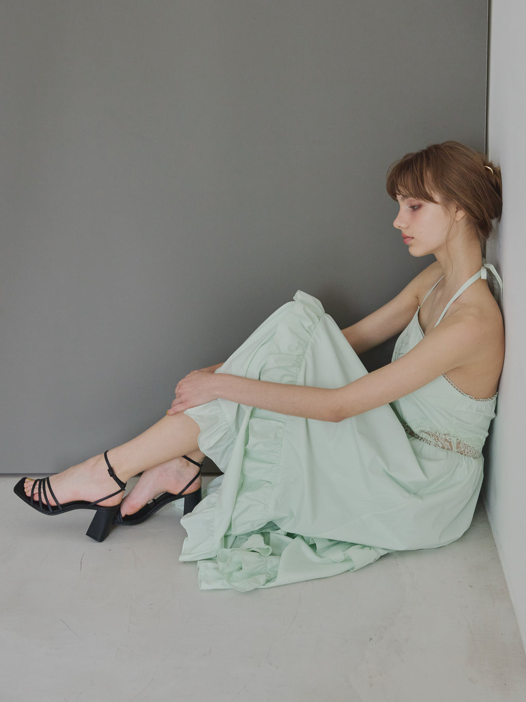 Lily embroidered apron long dress ミント size:M model:175cm MARTA