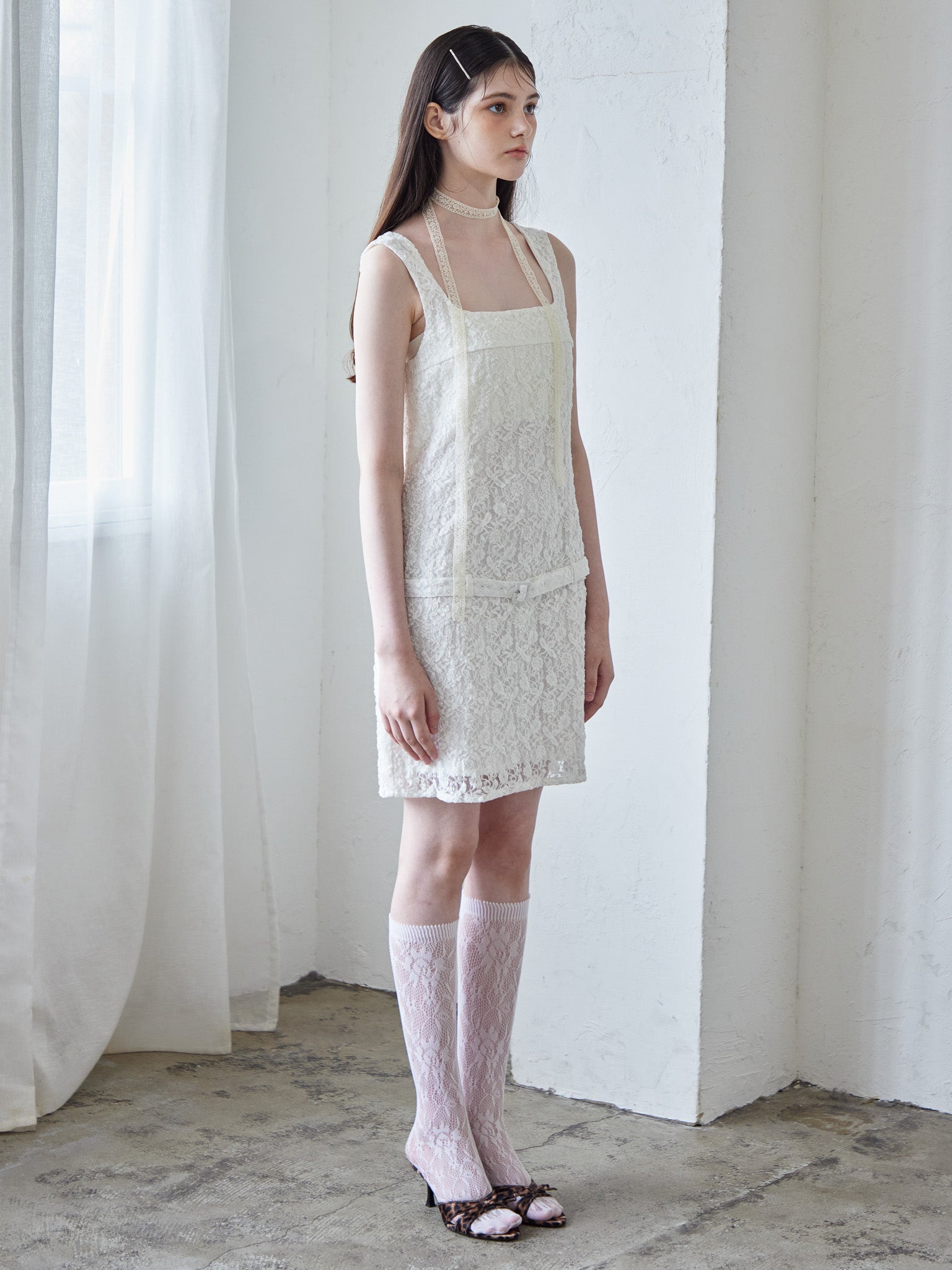 Low belt lace mini dress ホワイト size:M model:170cm ALICE