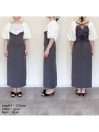 embroidered scarf dress グレー