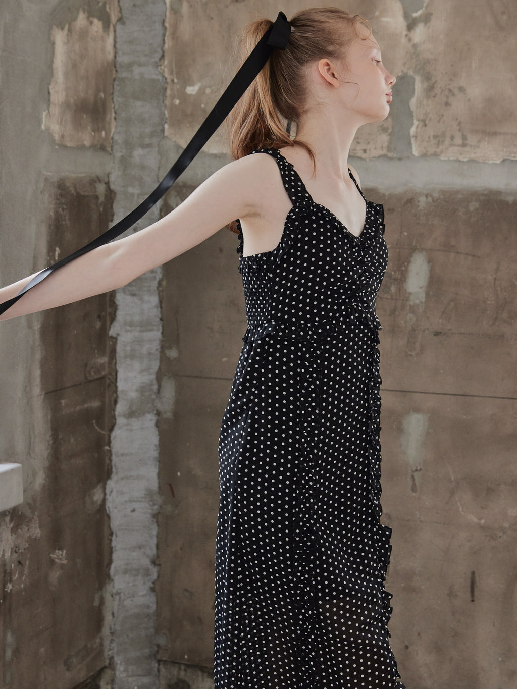 Frill slit cami dress ブラック size:M model:173cm DASHA.G