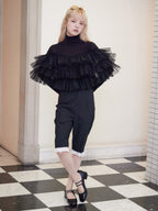 Dot tulle ruffle & knit top set ブラック size:M model:163cm MINAMI