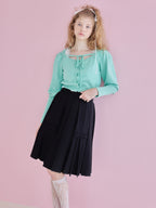 Ribbon slit pleated skirt ブラック size:M model:173cm Olesia