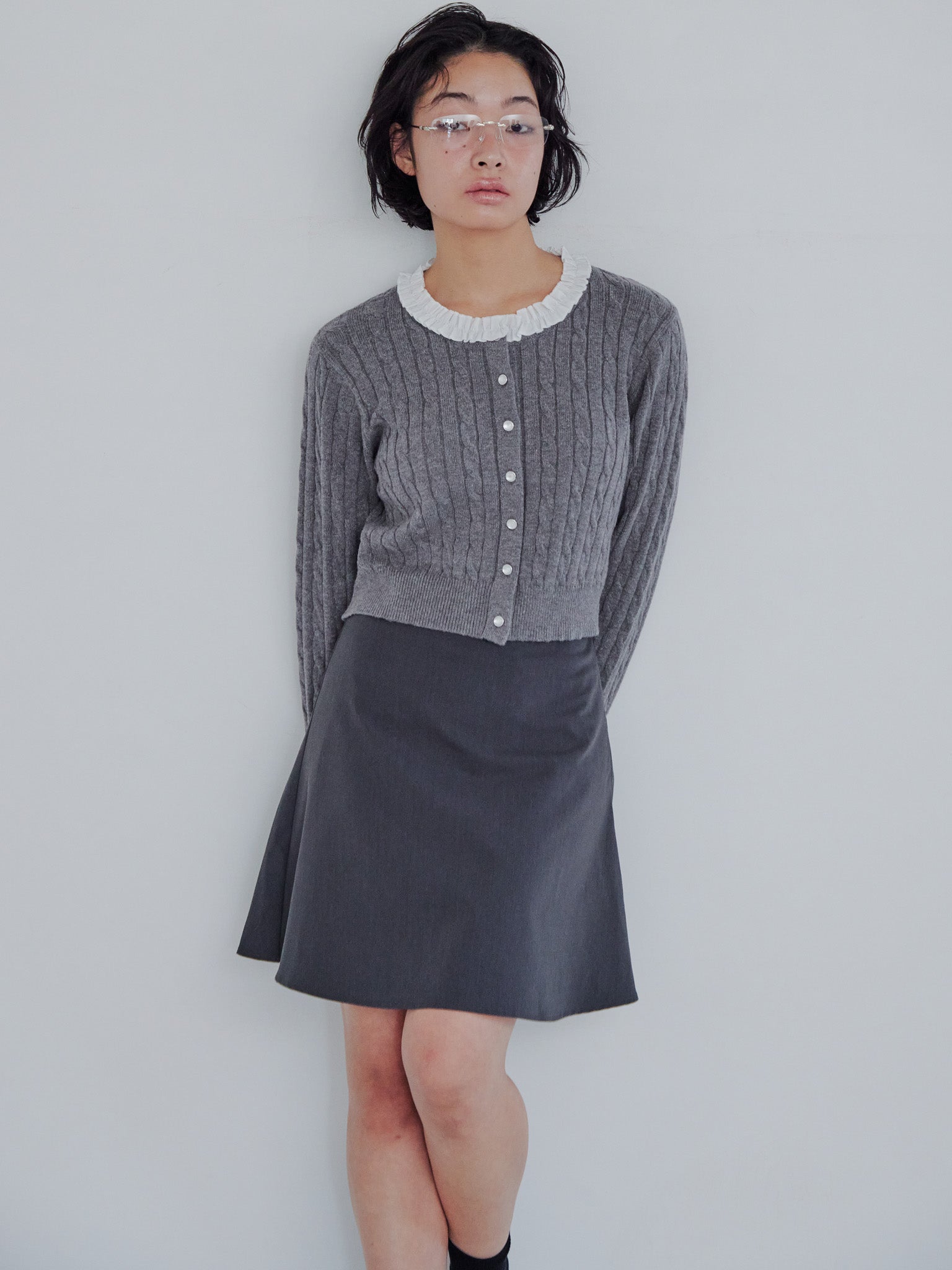 Hem flare mini skirt グレー size:M model:161cm 富樫かなえ