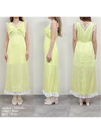 Lace trim satin ribbon dress ライム