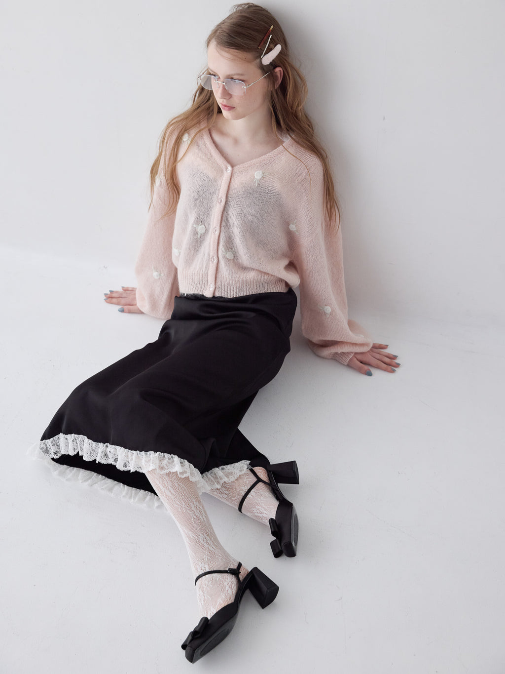 Many rose embroidery cardigan ピンク size:M model:173cm ALINA