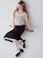 Many rose embroidery cardigan ピンク size:M model:173cm ALINA