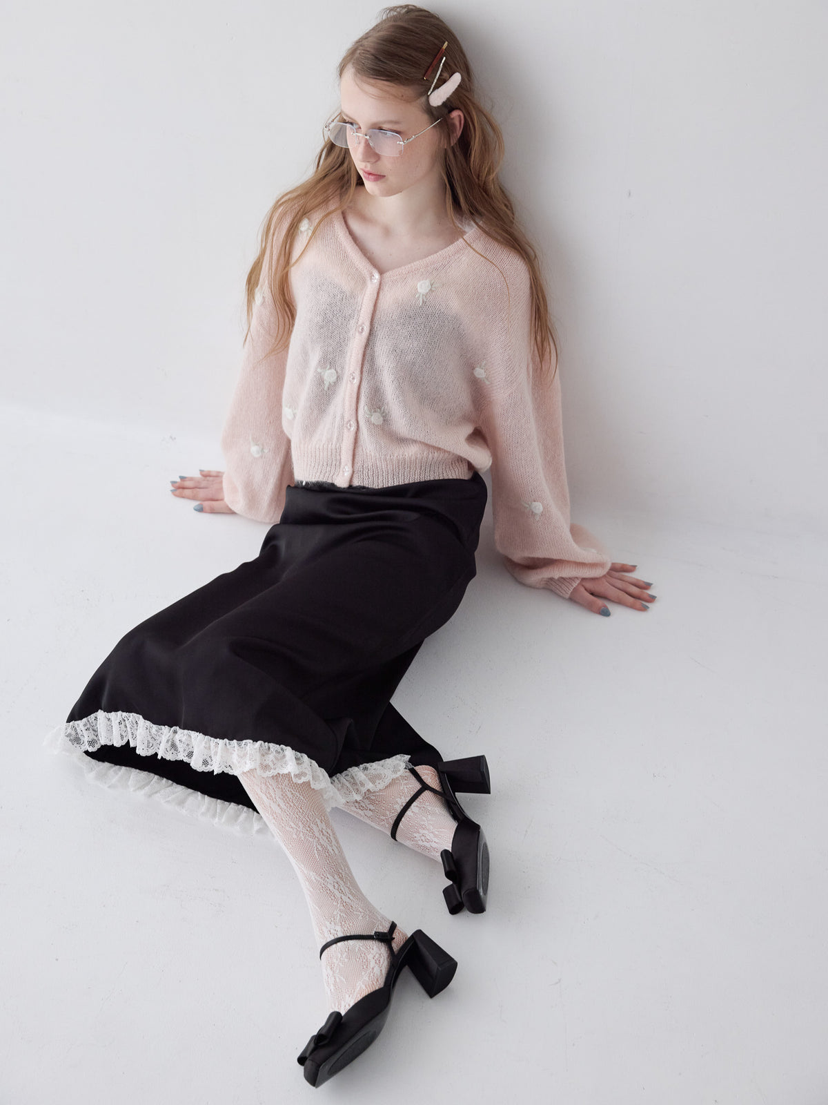 Many rose embroidery cardigan ピンク size:M model:173cm ALINA