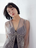 Rose sheer blouse グレー size:M model:161cm 富樫かなえ