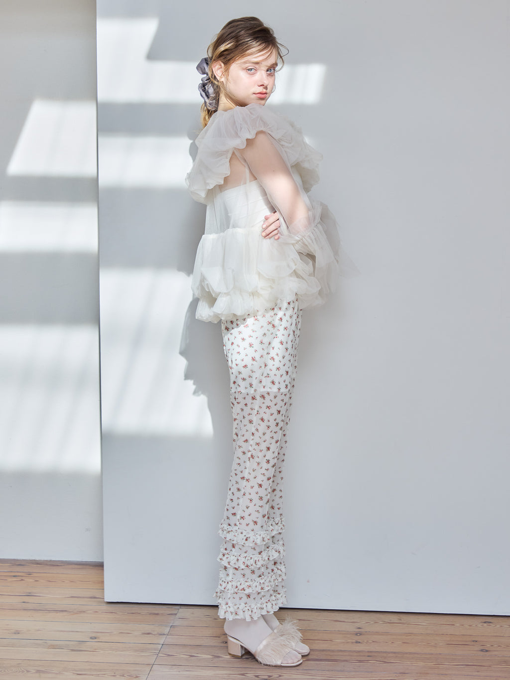 Frill tulle print pants アイボリー size:M model:174cm KATERYNA