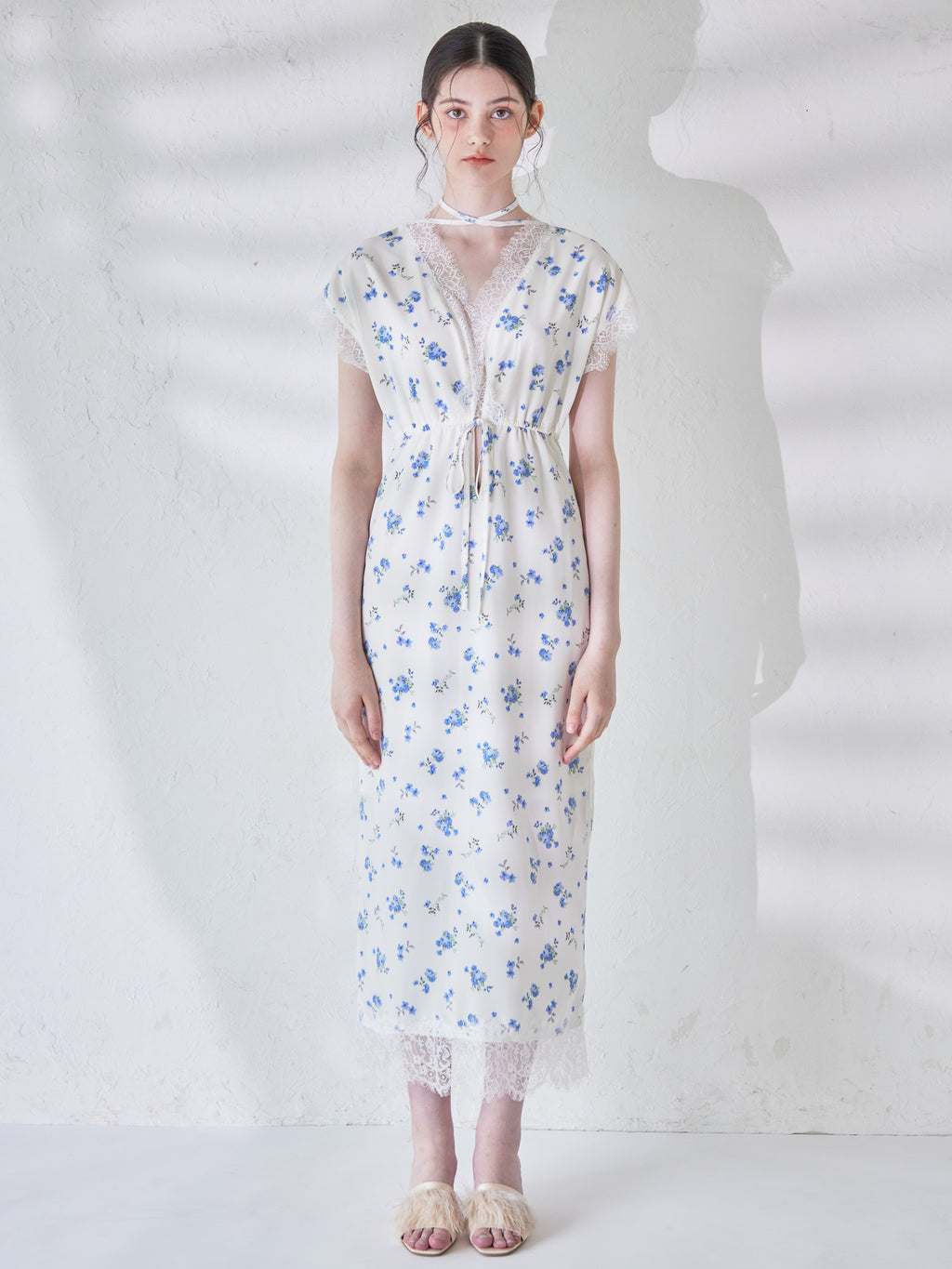 Lace trimming flower dress ブルー size:M model:170cm ALICE