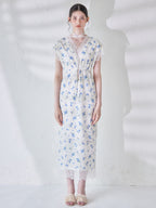 Lace trimming flower dress ブルー size:M model:170cm ALICE