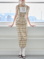 Ribbon waist dress チェック size:M model:171cm ANIUTA