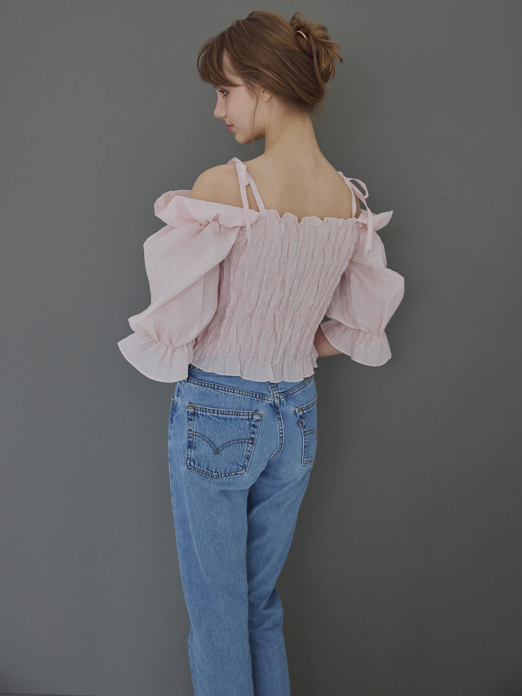 Sheer jacquard off shoulder blouse ピンク size:M model:175cm MARTA