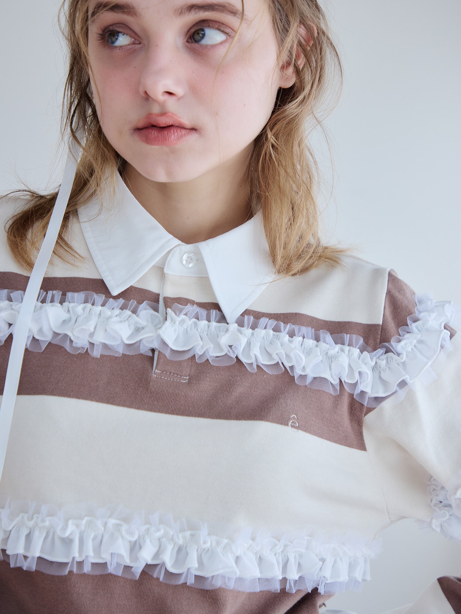 Balloon hem rugby shirt モカ size:M model:174cm KATERYNA