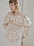 Shiny lace frill knit top ベージュ size:M model:173cm DASHA.G