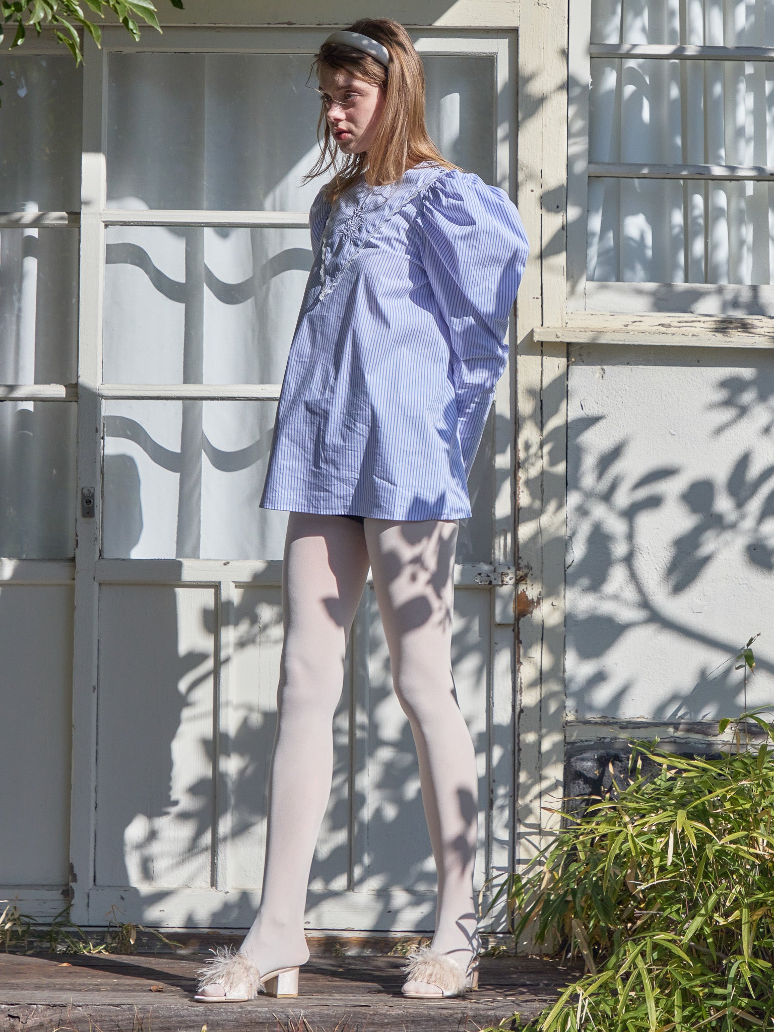 Tulip embroidered volume sleeve blouse ストライプ size:M model:174cm KATERYNA